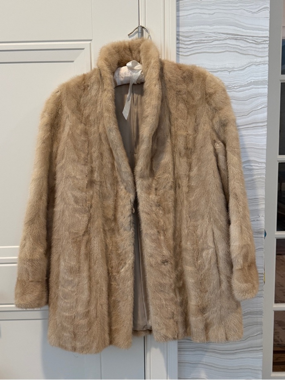 Luxurious Tan Mink Fur Pea Coat for Women